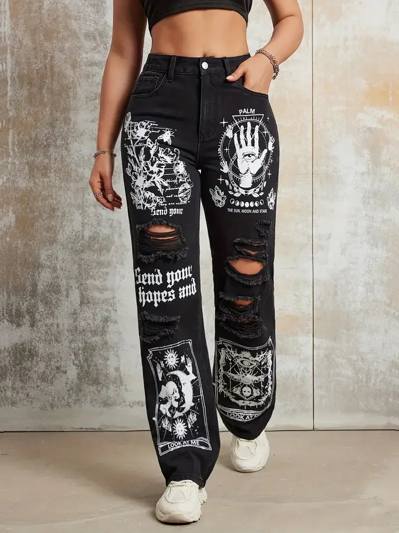 Street INS Ripped Straight Jeans Pants