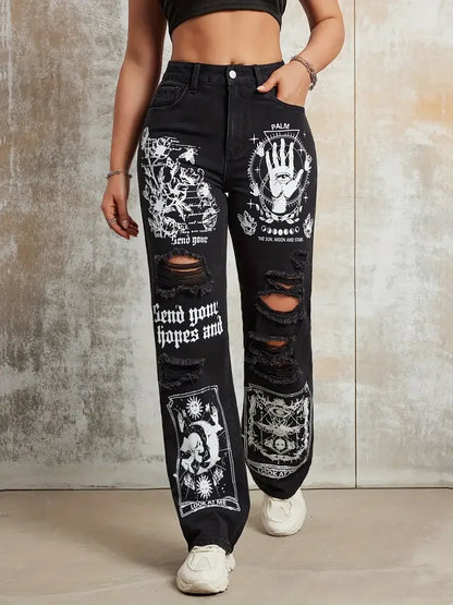 Street INS Ripped Straight Jeans Pants
