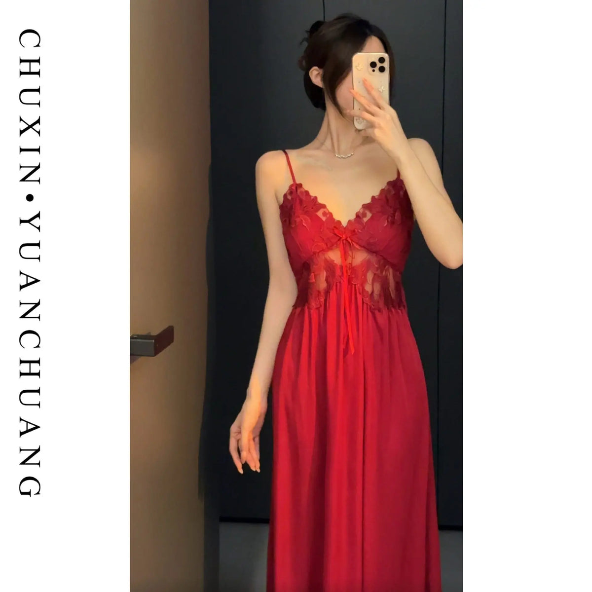 French Romantic Long Strap Sleep Silk Elegant Sleepwear Set