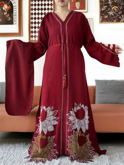 Muslim Chiffon Diamond Long Sleeve African Abaya