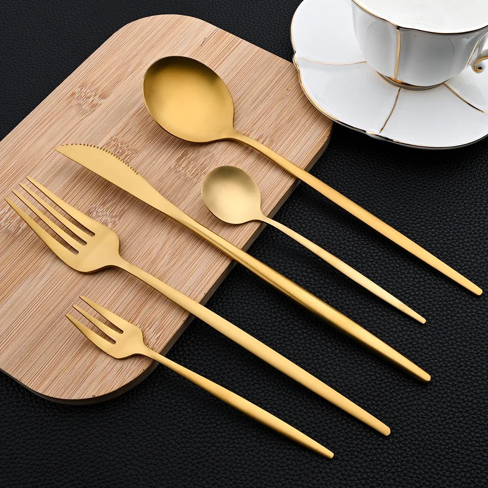 30Pcs Dinnerware Set Stainless Steel Flatware Matte Fork Spoon Knife Dinner Set