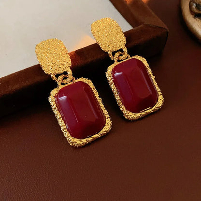 Vintage Red Resin Stud large Geometric Oval earrings