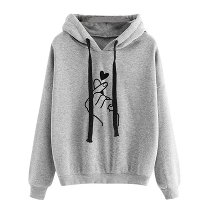 Fleece Hoodie Finger Heart Hooded Korean Sweatshirts