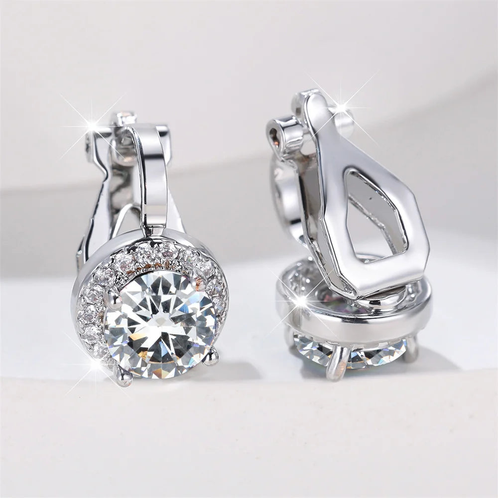 Mystic Rainbow Crystal Round Stone Clip Earrings