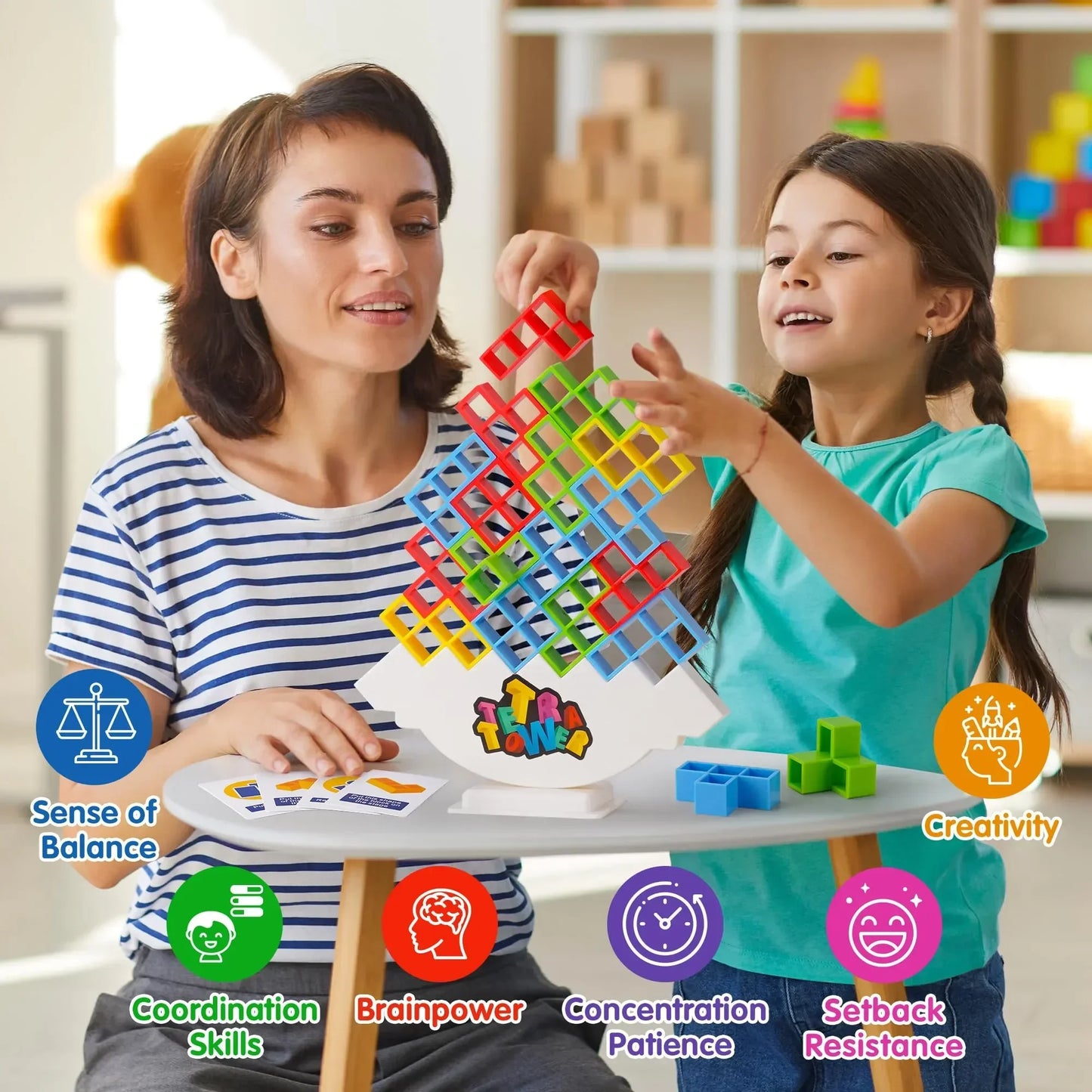 48PCS Tetra Tower Fun Balance Stacking Building Blocks Board Game