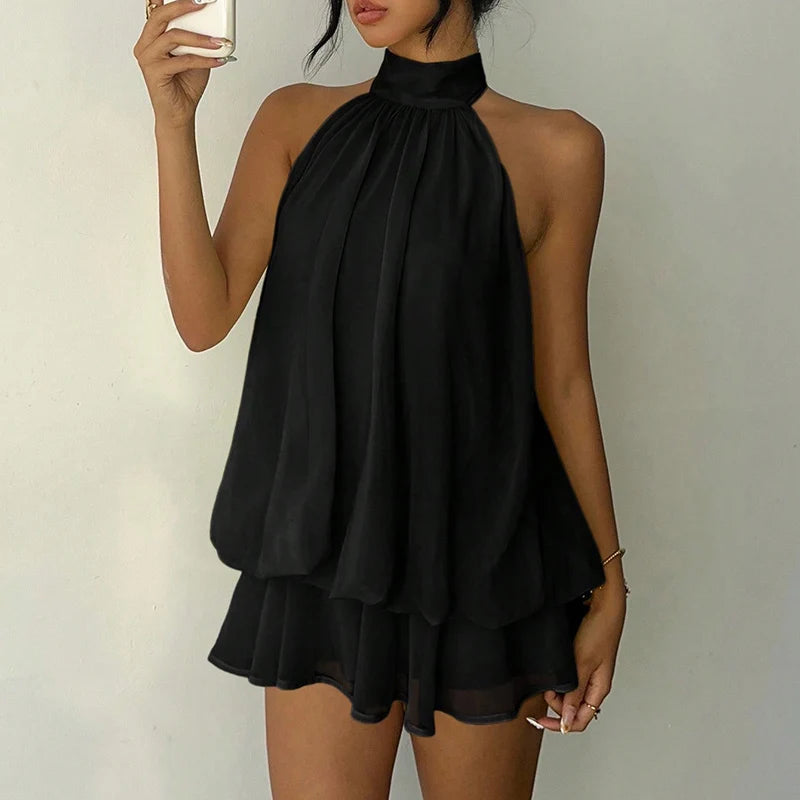 Halter Sleeveless Off Shoulder Backless Mini Dress