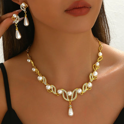 Imitation pearl necklace jewelry set