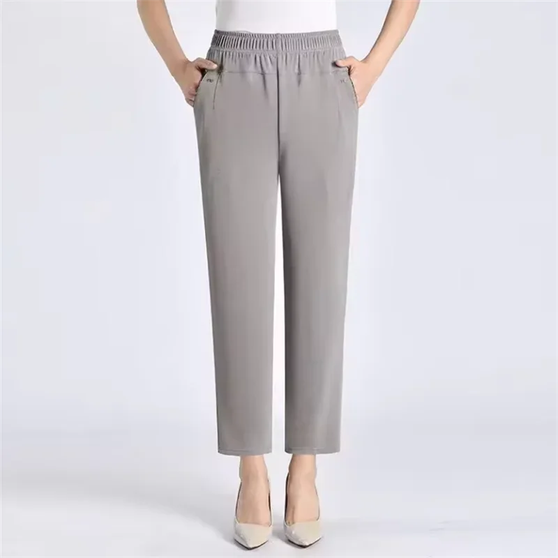 Elastic High Waist Casual Straight Pants
