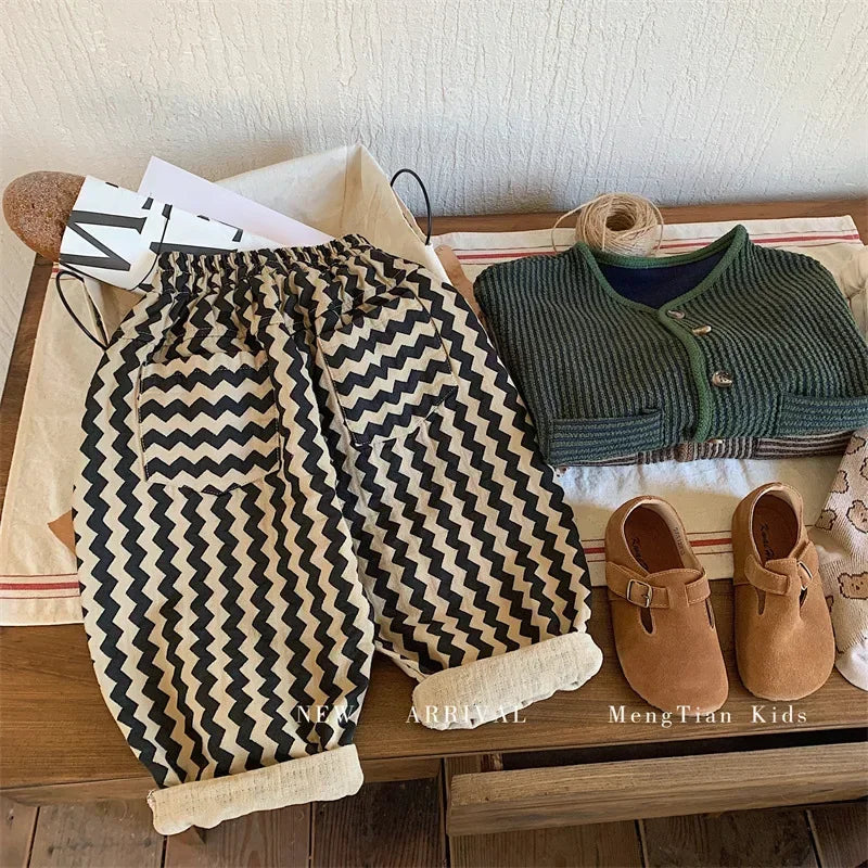 Spring and Autumn Korean Style Striped Casual Pants