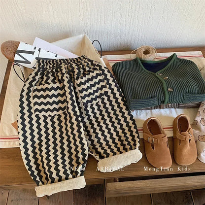Spring and Autumn Korean Style Striped Casual Pants