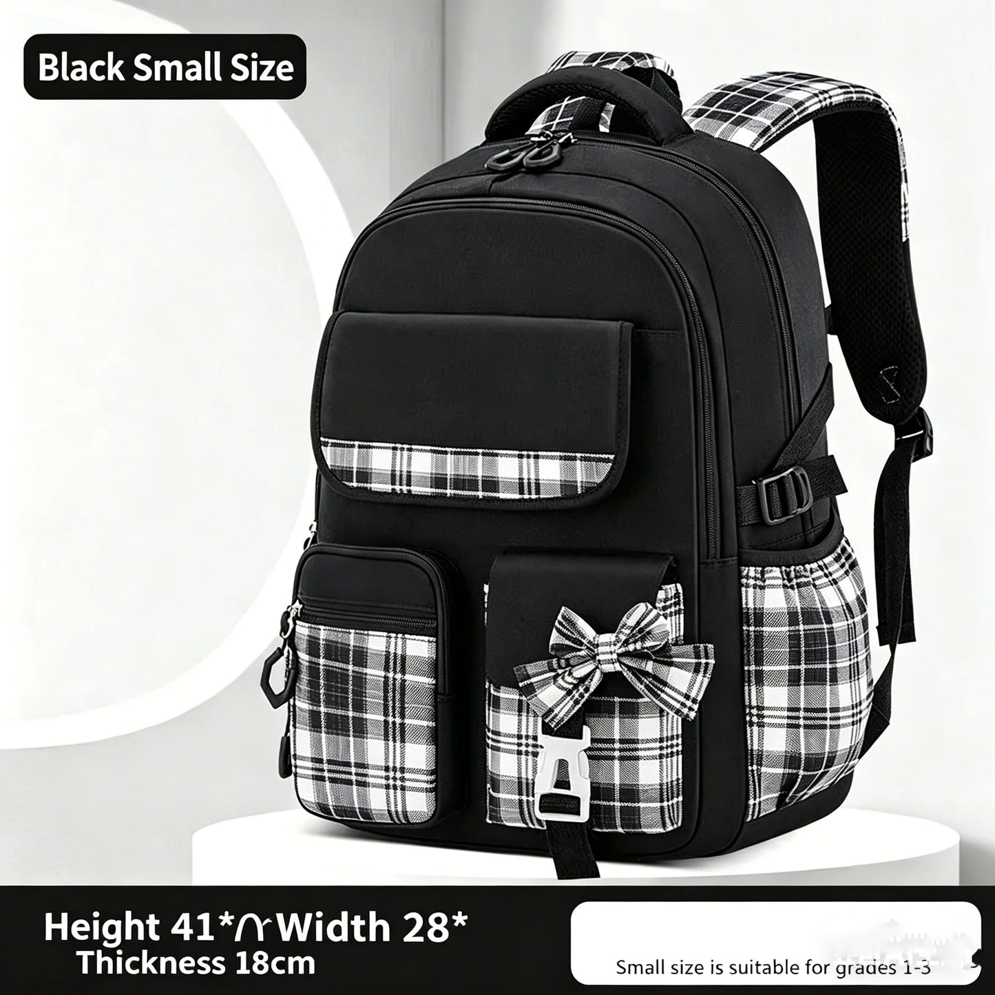 School Students Girls Checkered Backpack Large Capacity Bags