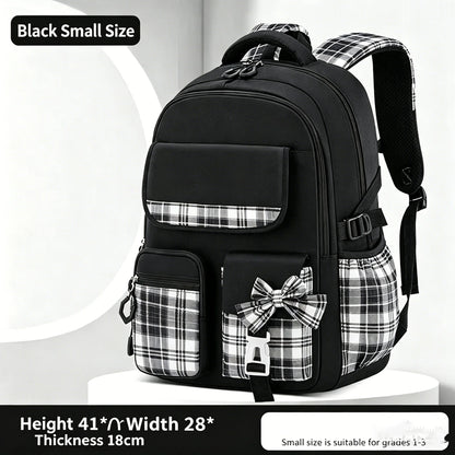School Students Girls Checkered Backpack Large Capacity Bags