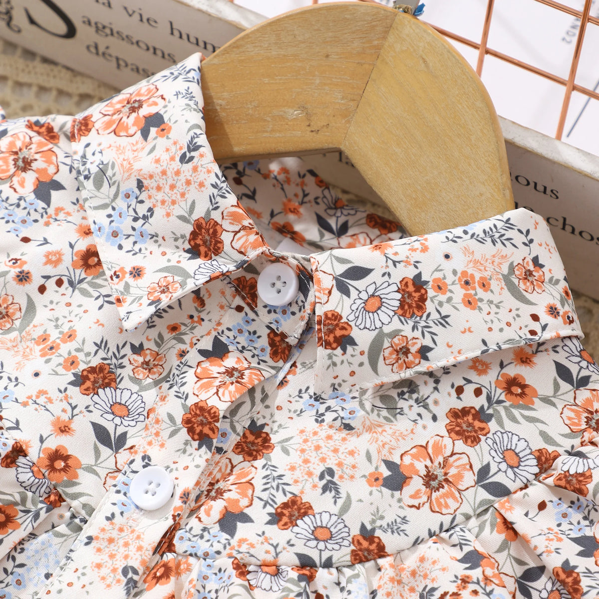 Long sleeved lapel floral print mesh Dress