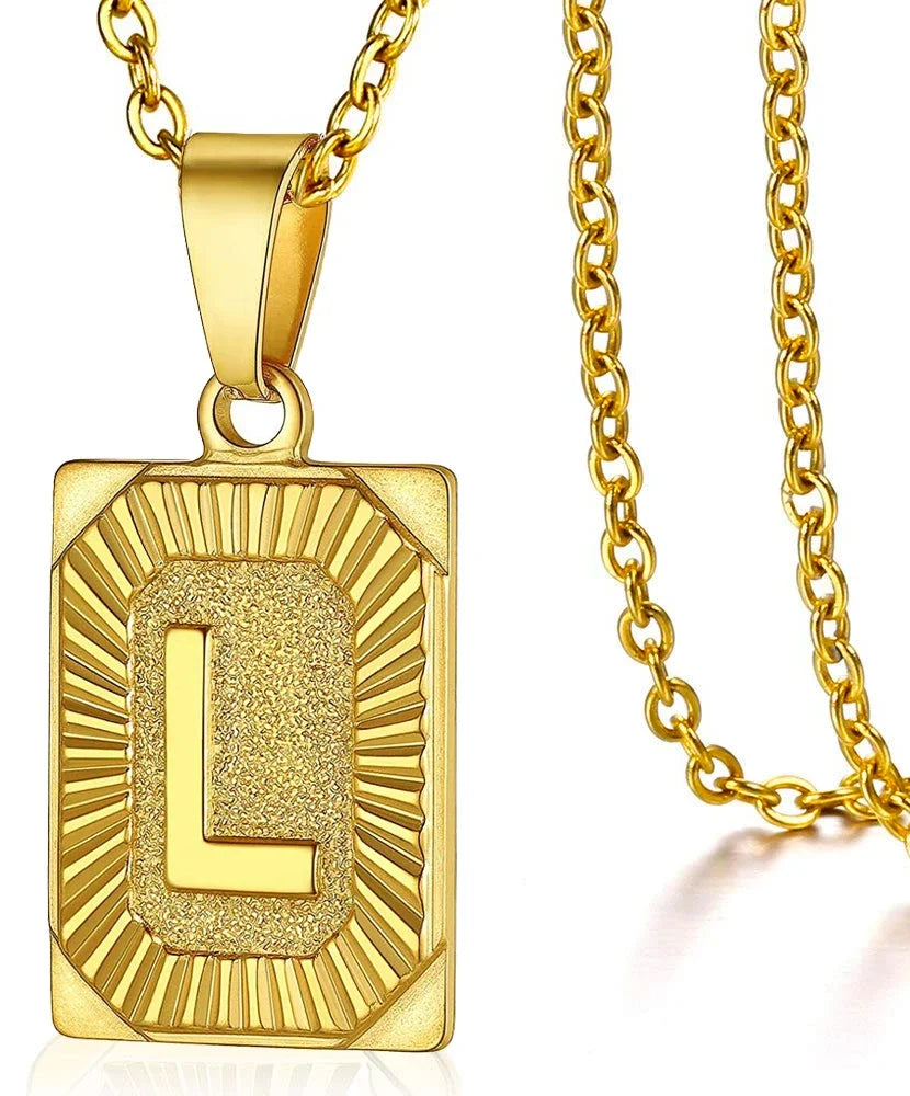 Initial Pendant Stainless Steel Letter Square Necklace