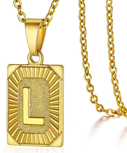 Initial Pendant Stainless Steel Letter Square Necklace