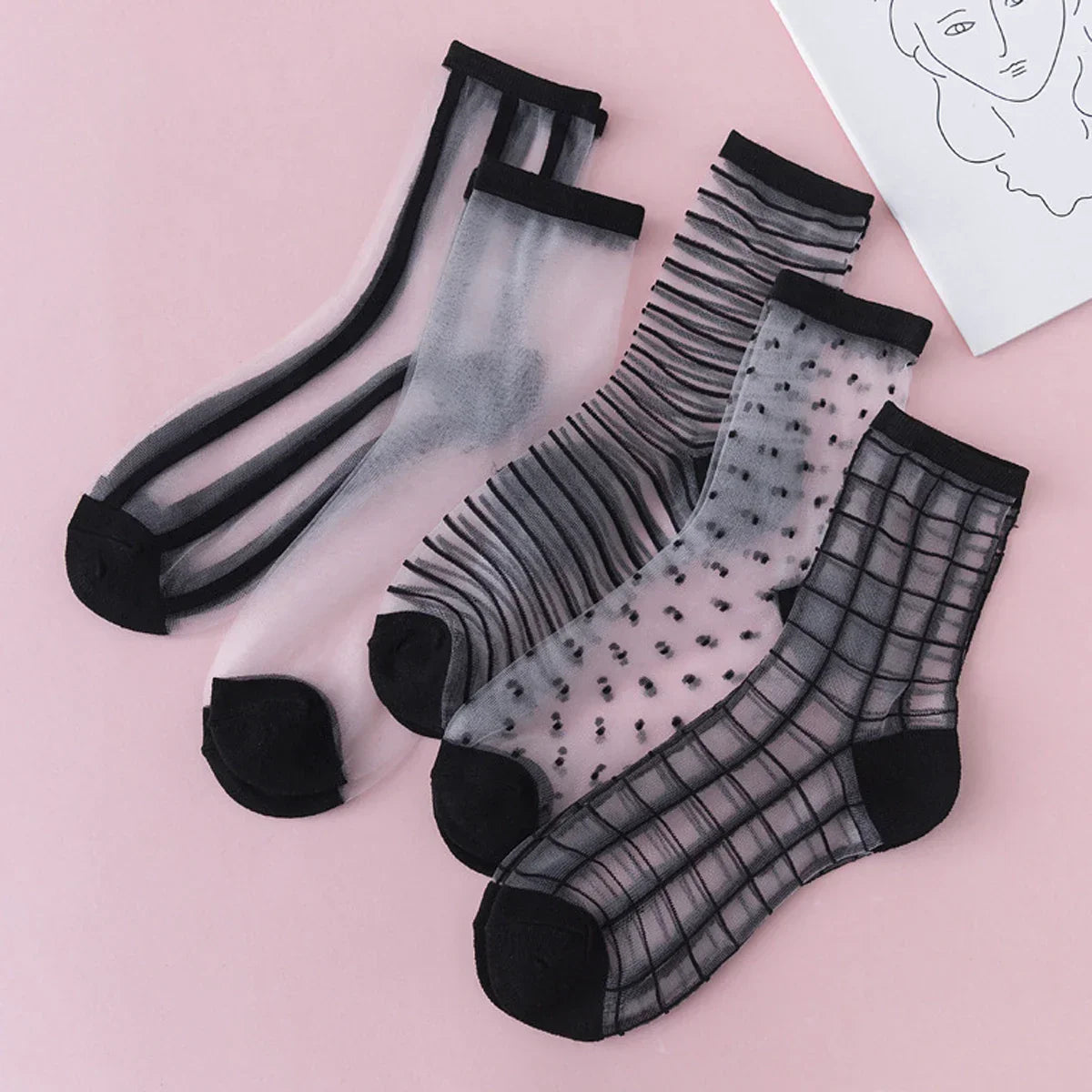 5 Pairs Lace Sexy Transparent Thin Socks