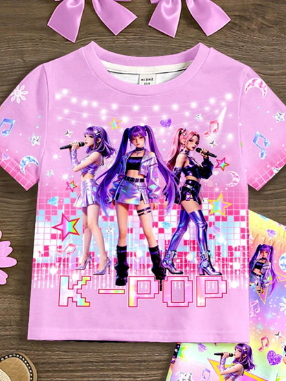 Rainbow Gradient K-Pop Idol Full Print Set Pink