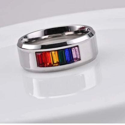 8mm Titanium Steel Rainbow Zircon Rings