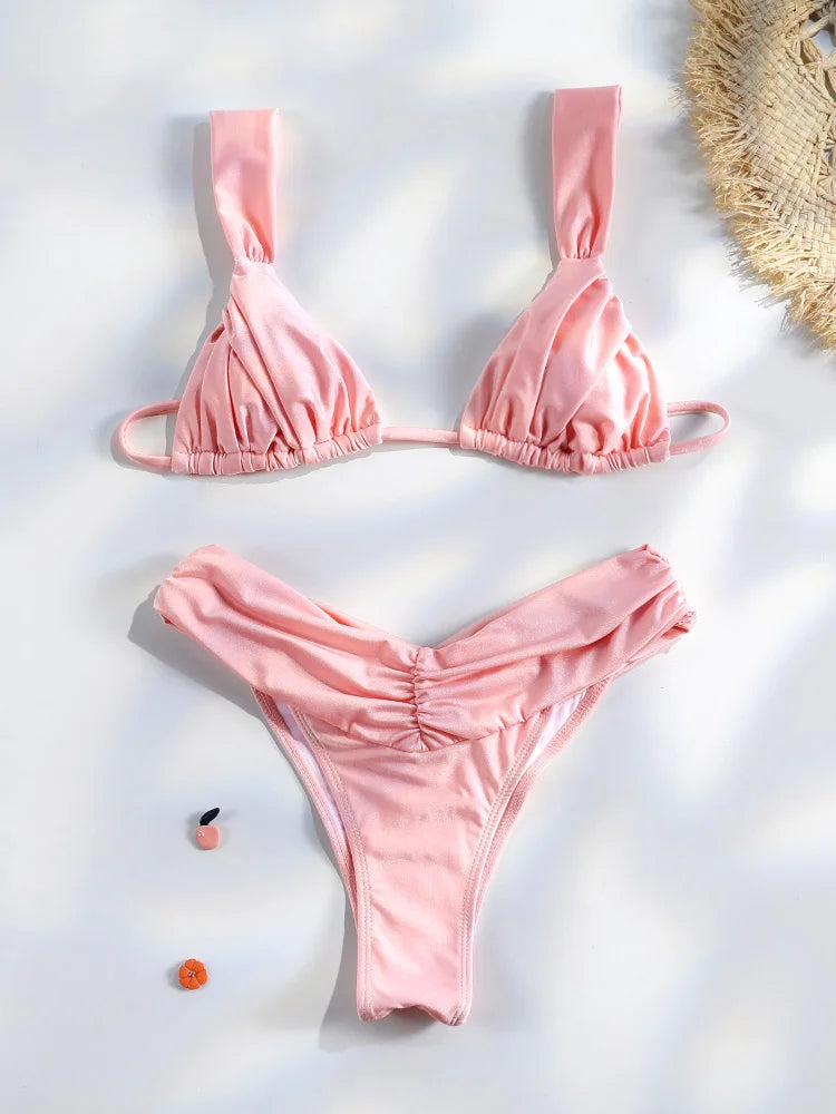 Sexy Folds Micro Swimsuit Bikinis Set