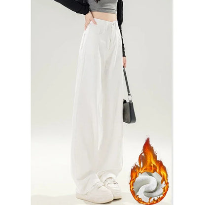 Fleece Thermal High Waist Straight Leg Jeans