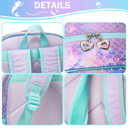 Meetbelify Mermaid Backpack for Girls Bookbag
