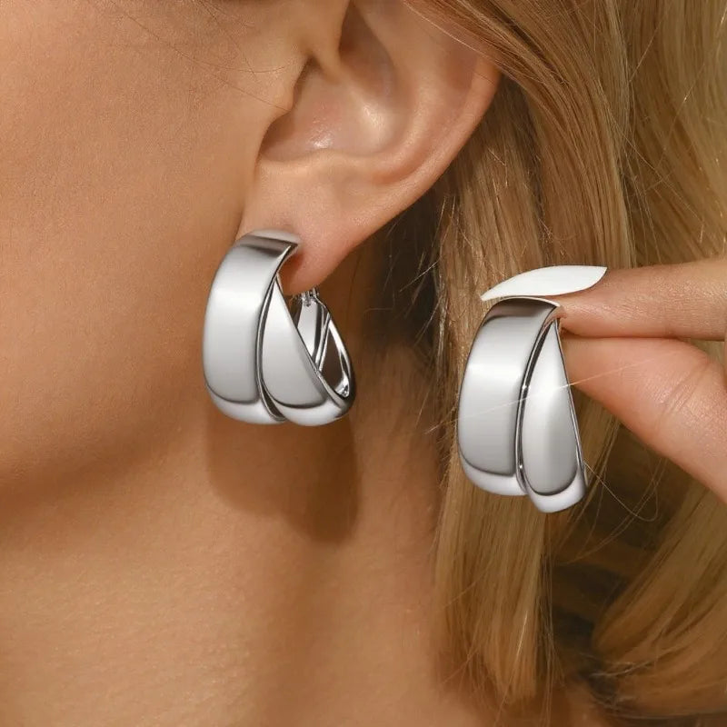 Stainless Steel Double-Layer Hoop Earrings