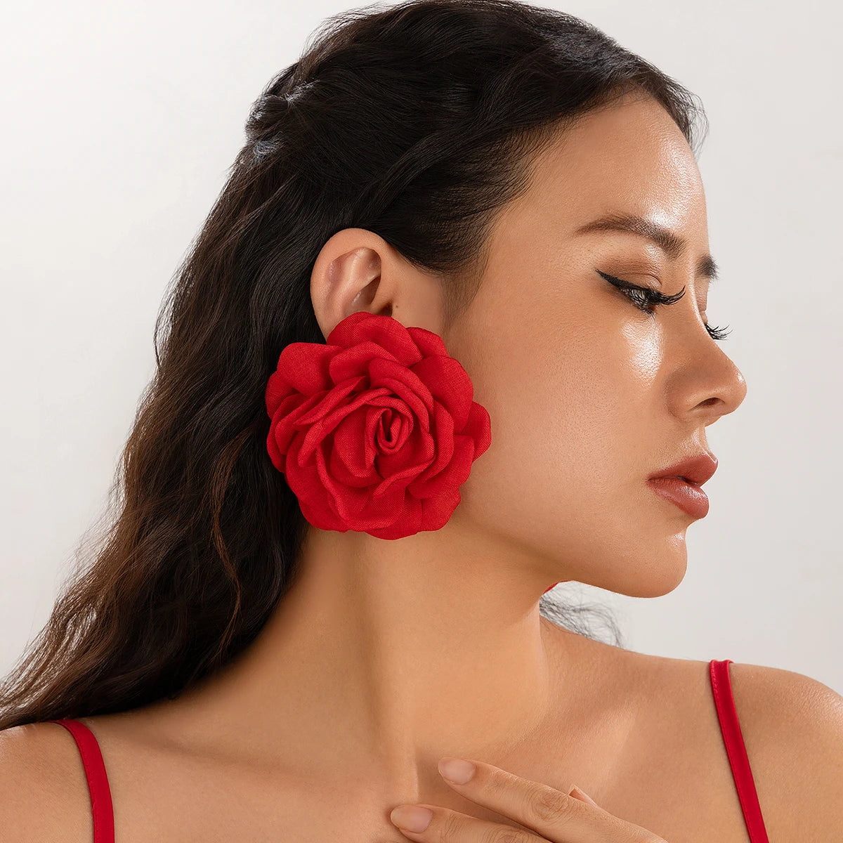 Salircon Exaggerated Large Rose Flower Earrings