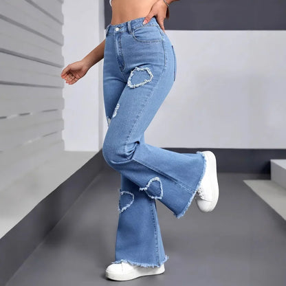 Hole Boot Cut High Waist Stretch Jeans