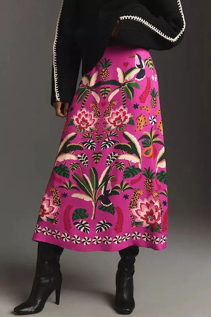 Street Tropical Plant Print Retro Half Skirt