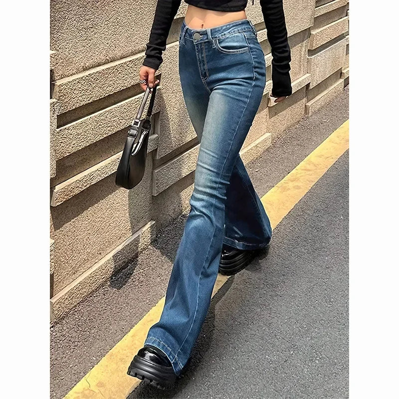 High Waist Flared Jeans Trousers