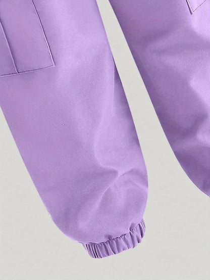 Comfy Soft Breathable Anime Print Crop Top + Purple Cargo Pants Set