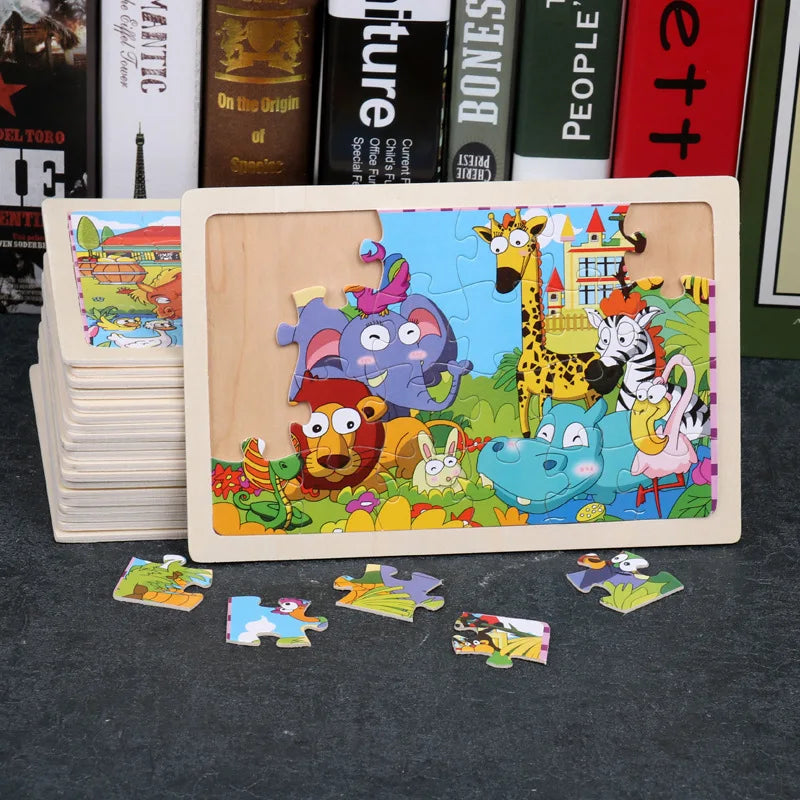 24 Pieces Puzzles Cartoon Animal Wood Jigsaw Learning Toys