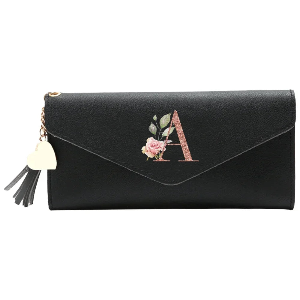 Black Small Leather Coin Rose Gold Wallet