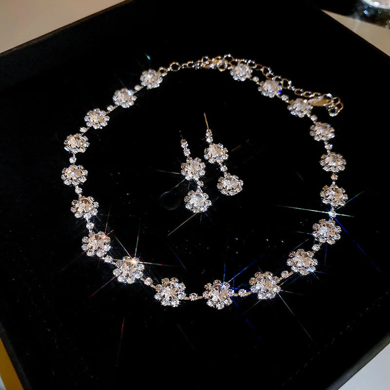 Rhinestone Pearl Rectangular Necklace Set