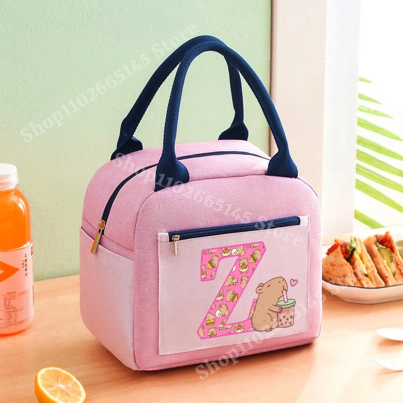 Lunch Bag Anime Capybara Letter A-Z Handbag Girls School
