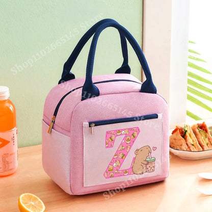 Lunch Bag Anime Capybara Letter A-Z Handbag Girls School