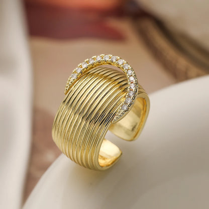 Gold/Silver Geometric Shiny AAA CZ Inlay Copper Rings