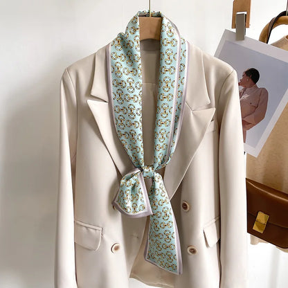 50 Color Silk Feel Scarf Luxury Long Narrow Small Silk Scarves Shawl