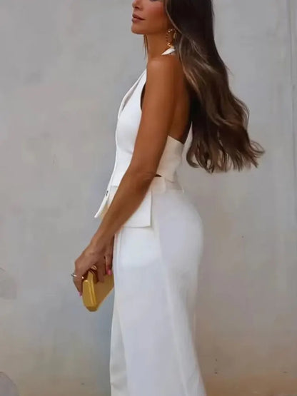 Halter Sleeveless Blazer Vest Office Sets