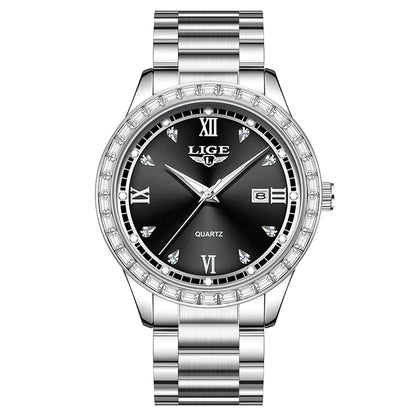 Elegant luminous stainless steel quartz watch