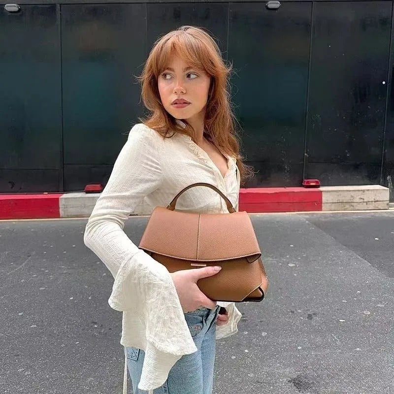 Leather pleated handbag