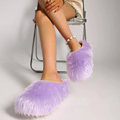 Faux Fur Platform Thick Sole Slippers