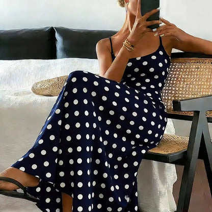 Elegant Polka Dot Print Slimming Midi Dress