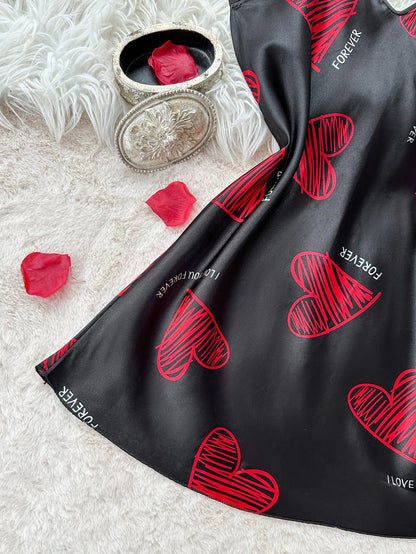 Valentine's Day Red Lip Print Satin Slip Nightdress