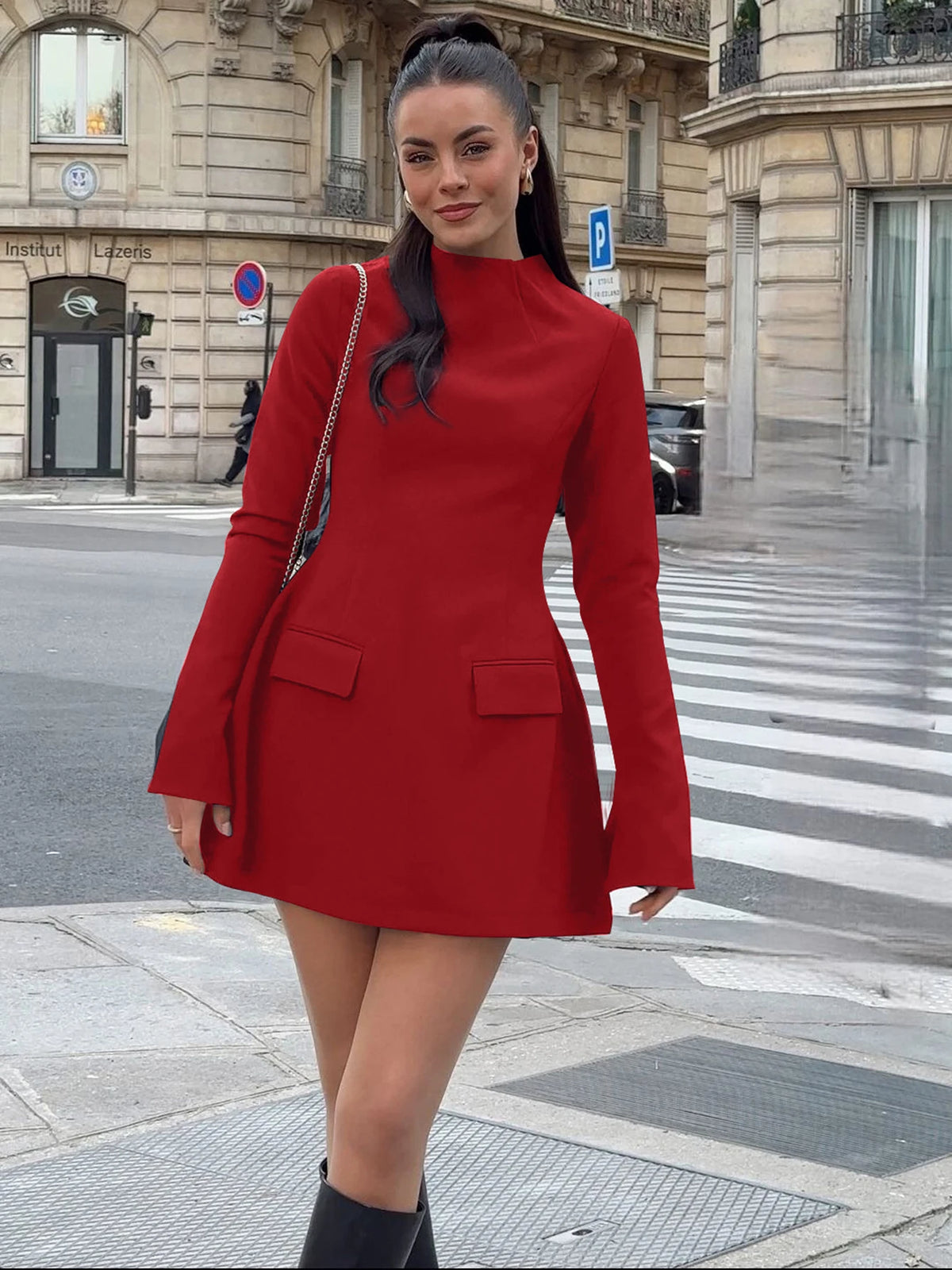 Dulzura Long Sleeves Zipper Bodycon Mini Dress