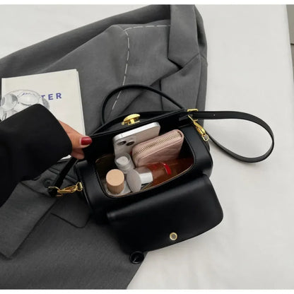 Black Shoulder Versatile Retro Crossbody Square Leather Flap Handbags