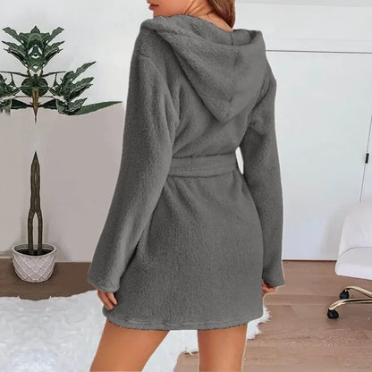 Bath Fluffy Plush Sexy Hooded Bathrobe