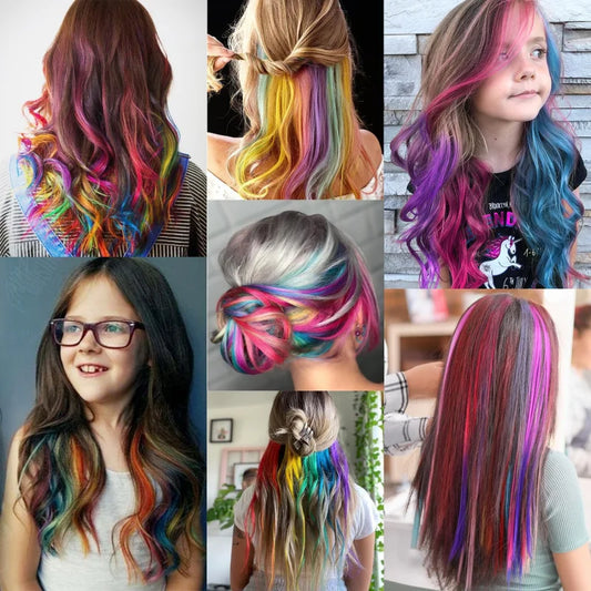 1 5 11 Pcs/lot Clip in Hair Extensions Highlights Synthetic Hair 22 inch Rainbow