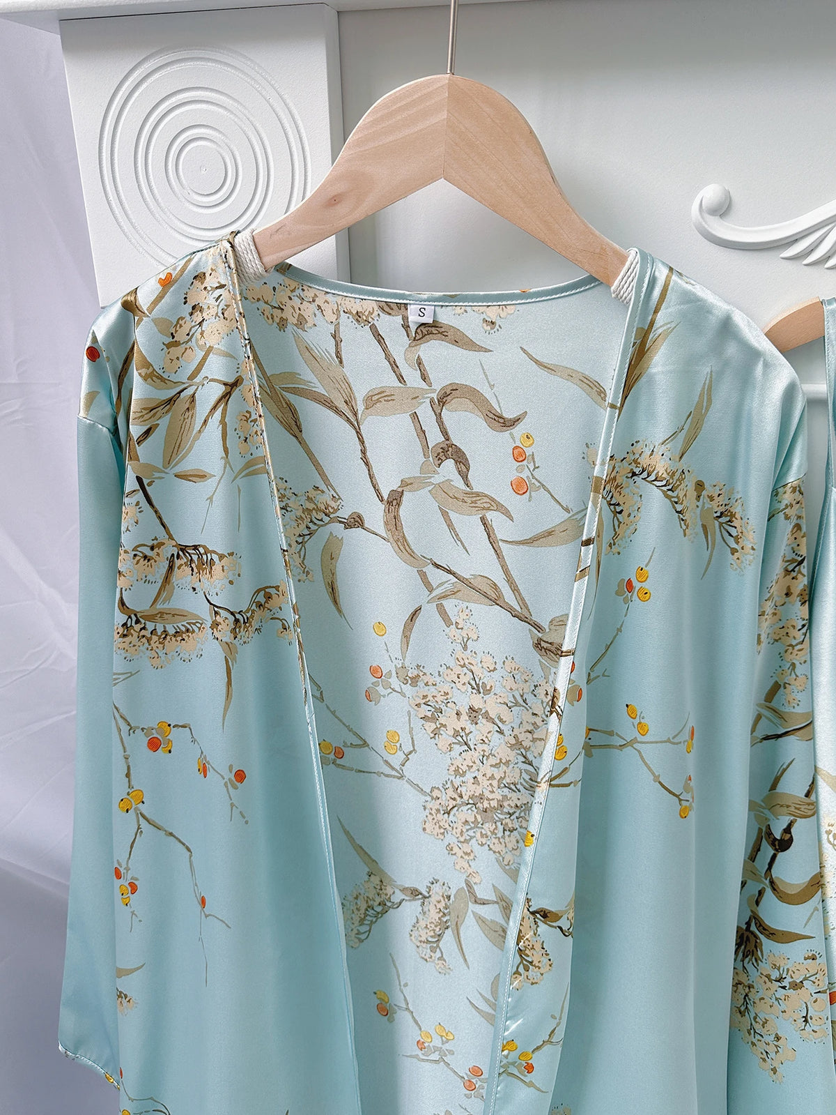 5pcs Floral Print Long Sleeve Robe Cami Dress Pajamas Sets