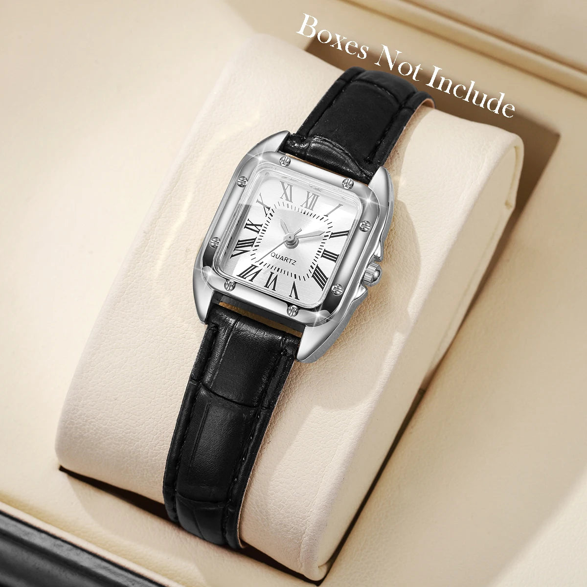 Square Leather Strap Roma Dial Quartz Watch